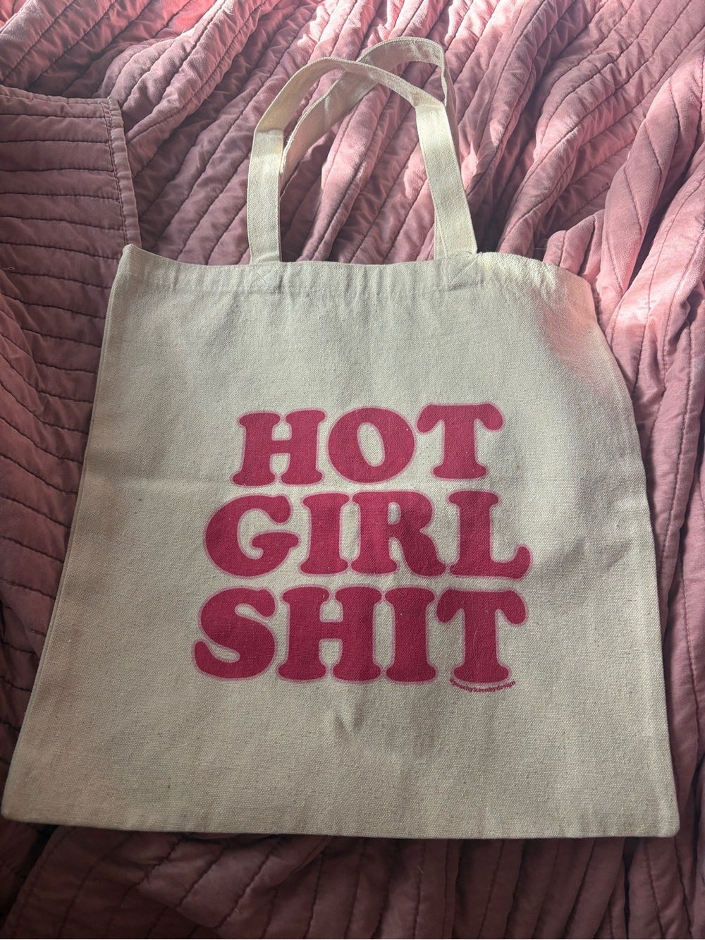 Canvas Cotton Tote Bag with Pink Lettering "Hot Girl Shit"